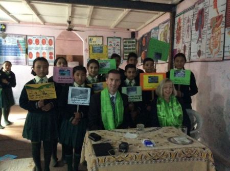 Mrs Maguire and Mr Conroy pictured with the pupils who completed the water pollution project.